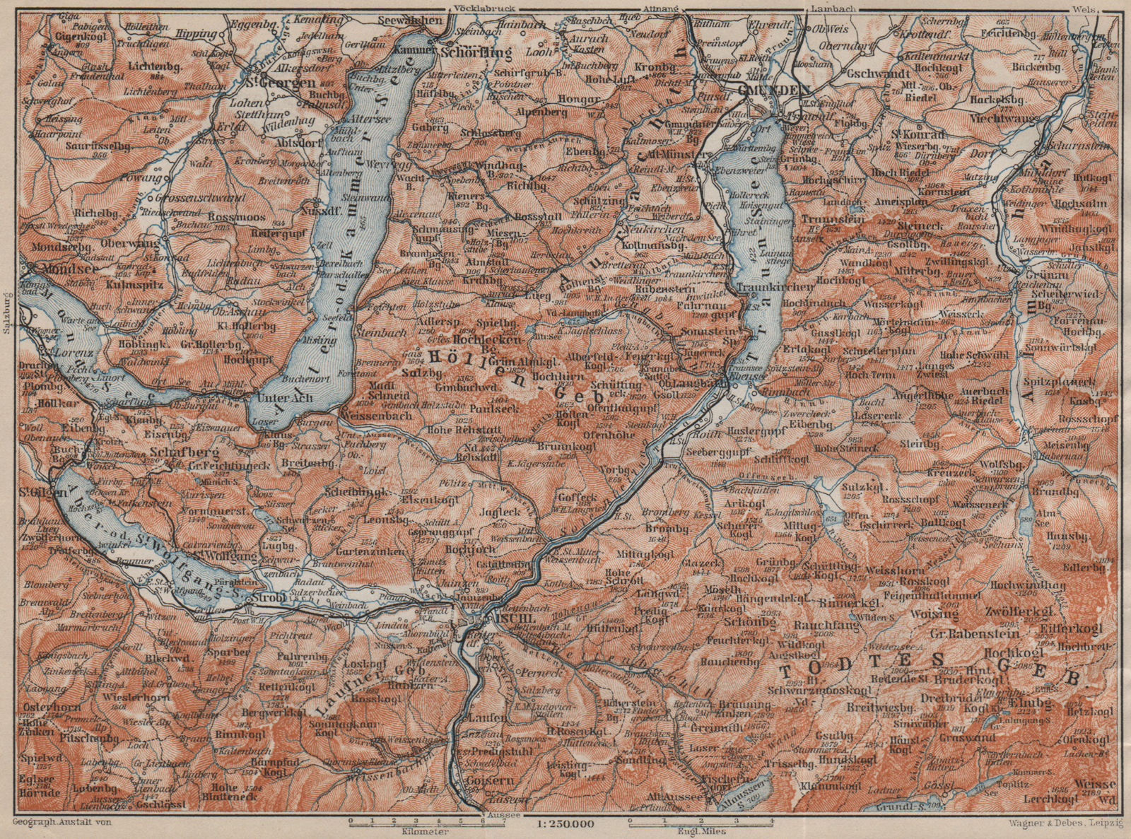NORTH SALZKAMMERGUT. Gmunden Ischl Hallstatt. Altmunster Ebensee karte 1911 map